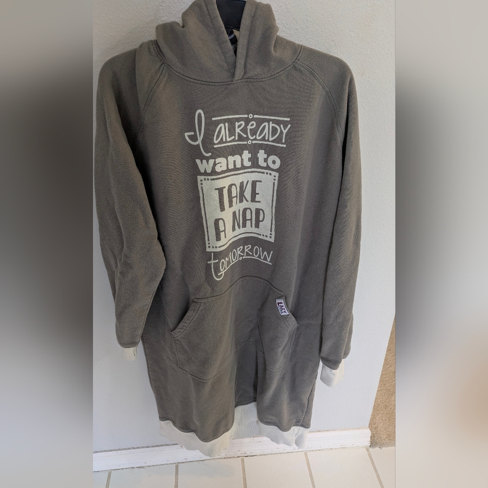 Lazy One Gray Pajama Hoodie with Nap Print Cozy